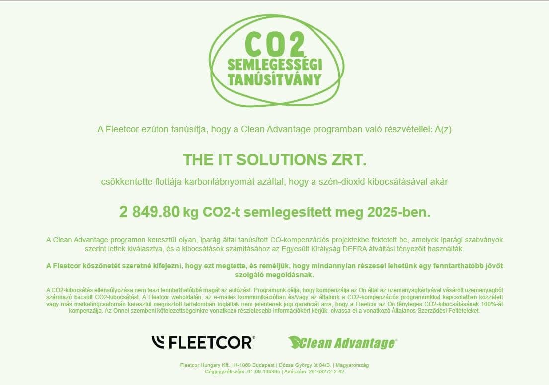 Co2 Semlegességi Tanúsítvány Fleetcor